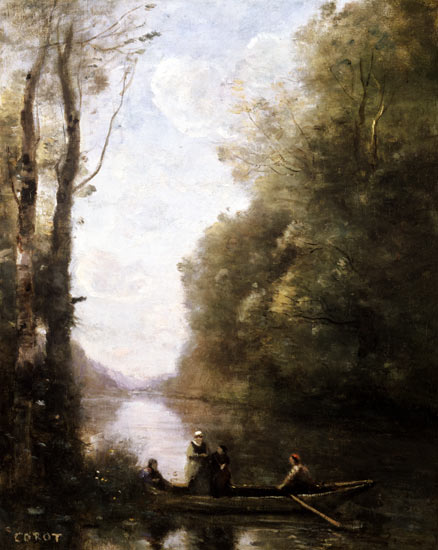 The Ferryman Leaving the Bank with Two Women de Jean-Baptiste-Camille Corot