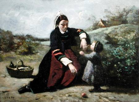 Breton Woman and her Little Girl de Jean-Baptiste-Camille Corot