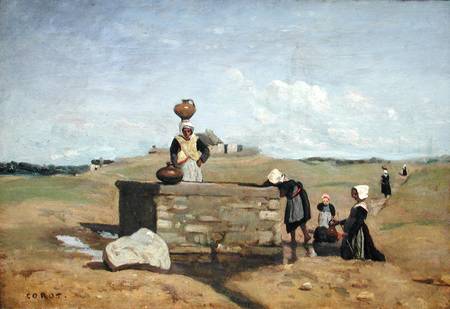 Breton Women at the Well near Batz de Jean-Baptiste-Camille Corot