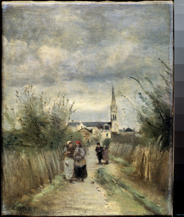 Bell tower in Argenteuil (Road to the Church) de Jean-Baptiste-Camille Corot