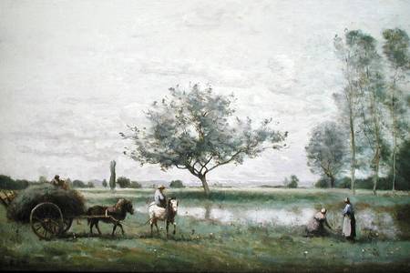 Haycart beside a River de Jean-Baptiste-Camille Corot