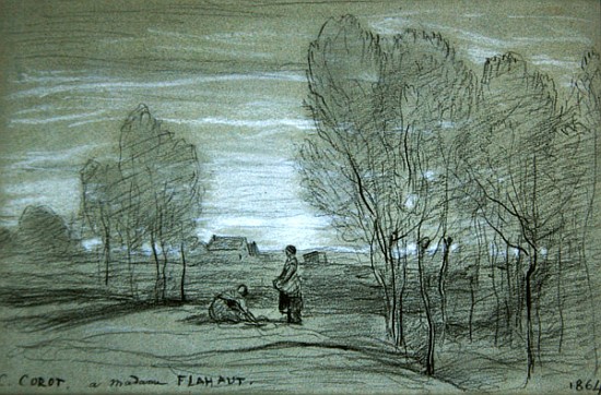 Landscape, 1864 (black & white chalks on paper) de Jean-Baptiste-Camille Corot