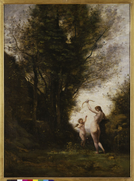 Nymph playing with a Cherub de Jean-Baptiste-Camille Corot