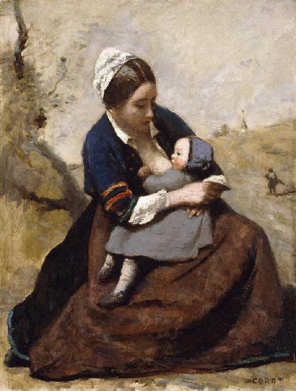 Stillende Bretonin (Bretonne Allaitant son Enfant) de Jean-Baptiste-Camille Corot