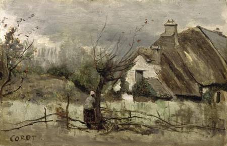 Thatched cottage in Picardie de Jean-Baptiste-Camille Corot