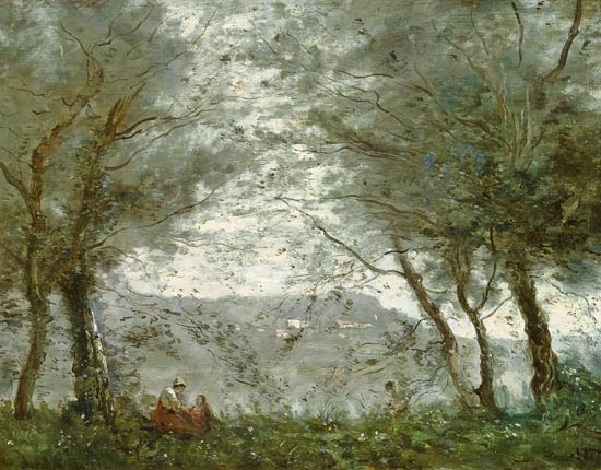 The Pond at Ville-d'Avray through the Trees de Jean-Baptiste-Camille Corot