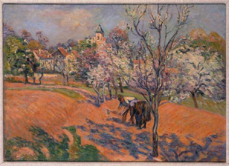 Farmers at the Bohnensäen under blossoming fruit-t de Jean-Baptiste Armand Guillaumin