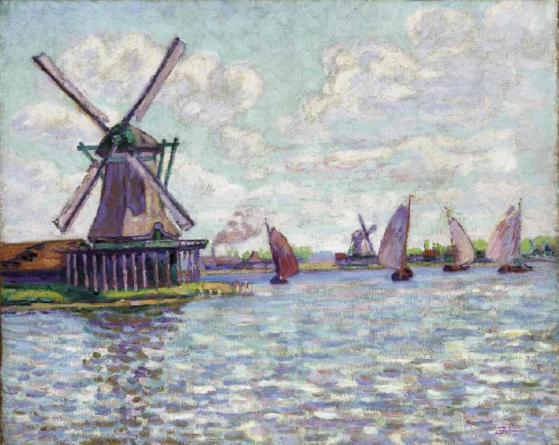 Windmühlen in Holland de Jean-Baptiste Armand Guillaumin