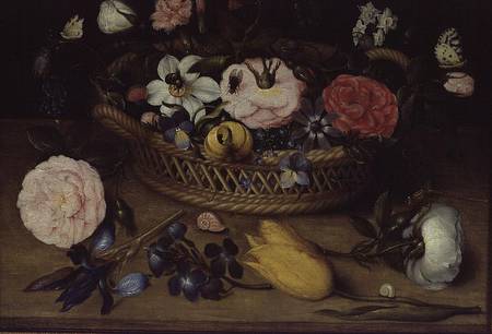 Basket with flowers de Jean-Baptist Bosschaert