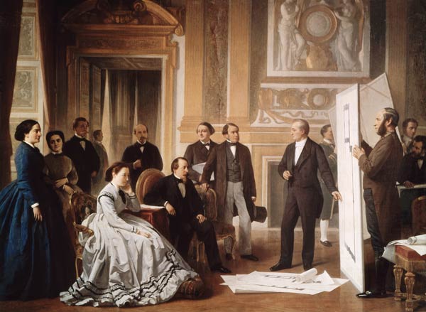 Louis Visconti (1791-) Presenting the New Plans for the Louvre to Napoleon III (1808-73) de Jean Baptiste Ange Tissier