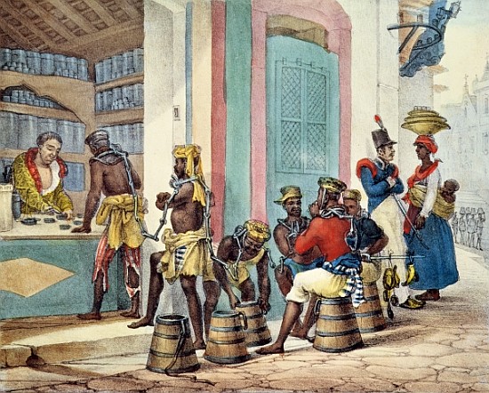Manacled slaves buying tobacco from a Tobacco shop in Rio de Janeiro de Jean Baptiste Debret