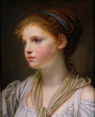 Girl with a Blue Ribbon (oil on canvas) de Jean Baptiste Greuze