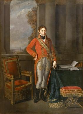 Napoleon Bonaparte as First Consul before a view of Antwerp