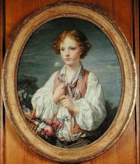 Young Boy with a Basket of Flowers de Jean Baptiste Greuze