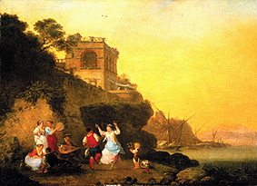 Tarantella dancing country people at the coast at de Jean-Baptiste Hilaire