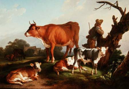 Pastoral scene with a cowherd de Jean-Baptiste Huet