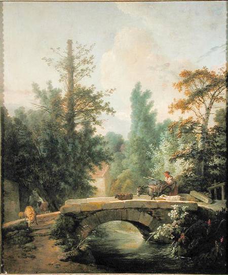 Peasant and her Donkey Crossing a Bridge de Jean-Baptiste Huet