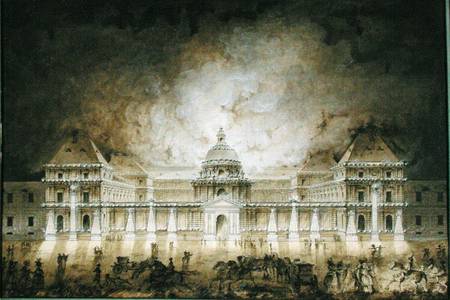 The Luxembourg Palace Illuminated for the Fete du Roi in 1780 (pen & ink and bistre on paper) de Jean Baptiste Marechal