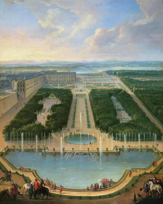Perspective view of the chateau of Versailles seen from the Neptune Fountain de Jean-Baptiste Martin