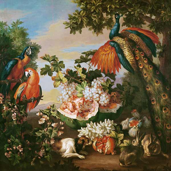 Fruit and Exotic Birds in a Landscape de Jean Baptiste Monnoyer