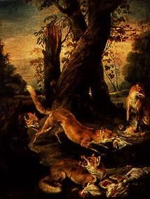 Foxes with her spoils de Jean Baptiste Oudry