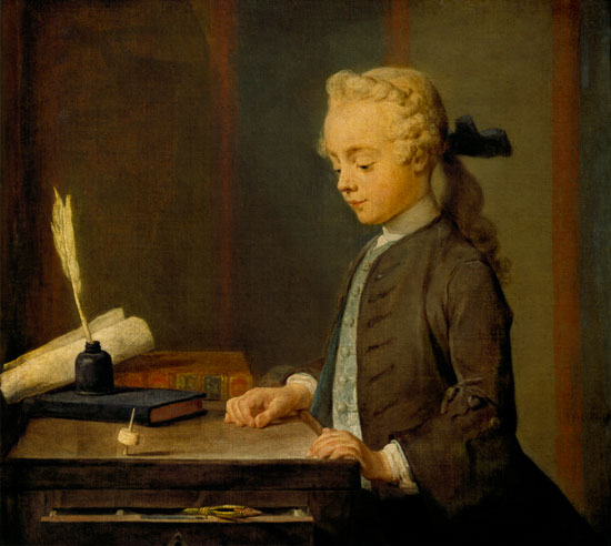 Le portrait du fils de M.Godefroy, joailier, applique a voir tourner un toton, dit aussi L'enfant au de Jean-Baptiste Siméon Chardin