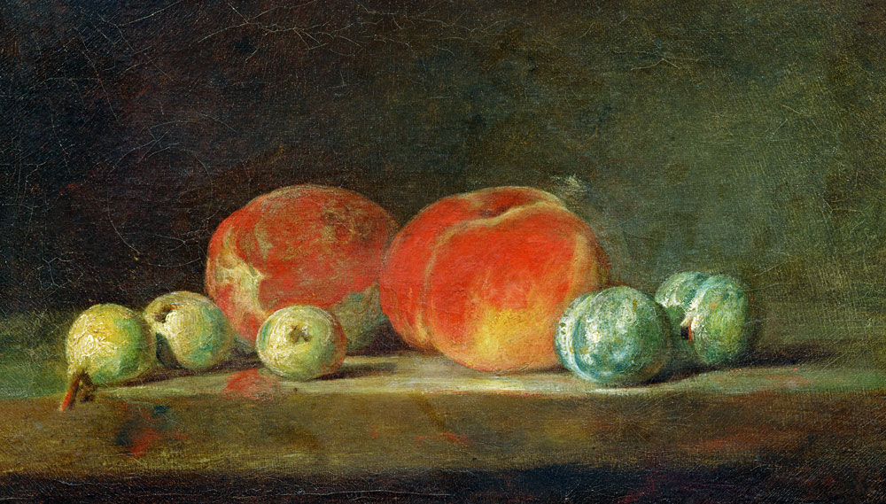 Peaches, Pears and Plums on a table de Jean-Baptiste Siméon Chardin