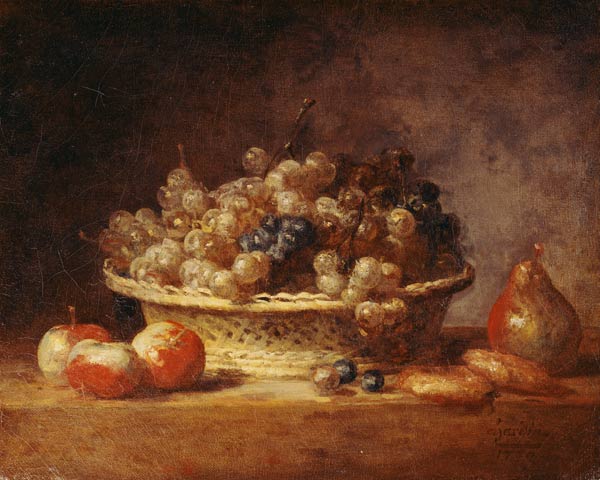 Chardin / Basket of grapes / Painting de Jean-Baptiste Siméon Chardin
