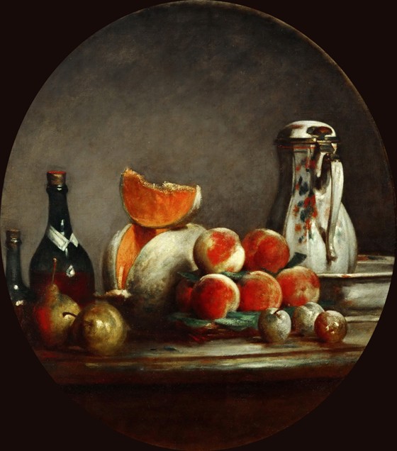 Melons, pears, peaches and plums, or The cut melon de Jean-Baptiste Siméon Chardin