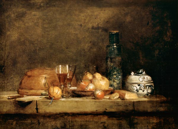 Still Life with Fruits and olive glass de Jean-Baptiste Siméon Chardin