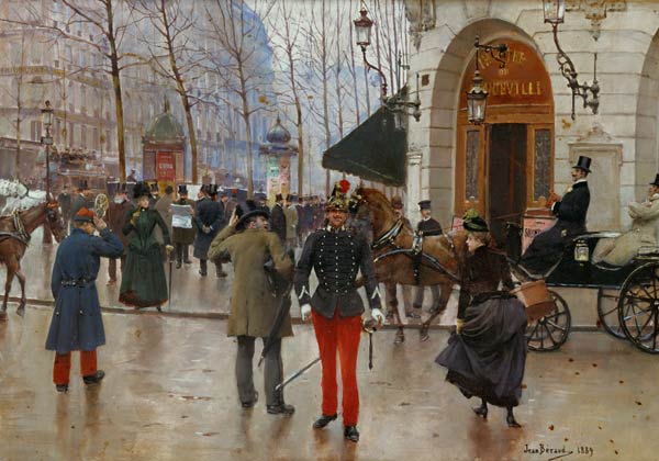 The Boulevard des Capucines and the Vaudeville Theatre, 1889 (oil on panel) de Jean Beraud