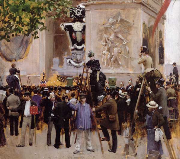 The Funeral of Victor Hugo (1802-85) at the Arc de Triomphe, 1885 (oil on panel) de Jean Beraud
