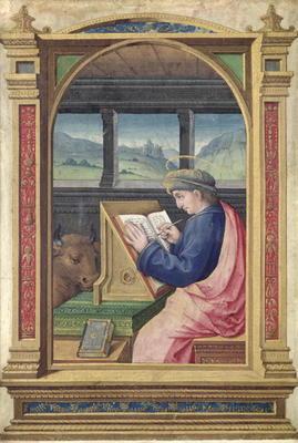 St. Luke Writing, from a Book of Hours (vellum)