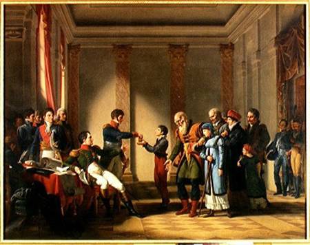 Napoleon Bonaparte (1769-1821) Giving a Pension of A Hundred Napoleons to the Pole, Nerecki, aged 11 de Jean-Charles Tardieu