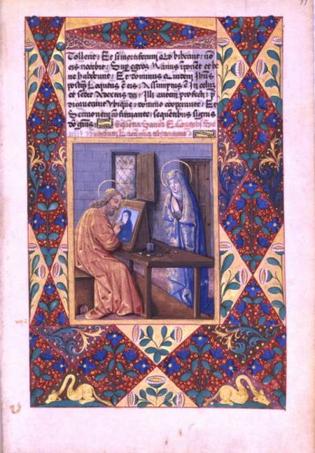 Ms Lat. Q.v.I.126 f.99 St. Luke painting the Virgin Mary, from the 'Book of Hours of Louis d'Orleans de Jean Colombe