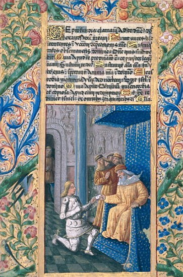 Ms Lat. Q.v.I.126 f.58v David sending Uriah to his death, from the ''Book of Hours of Louis d''Orlea de Jean Colombe