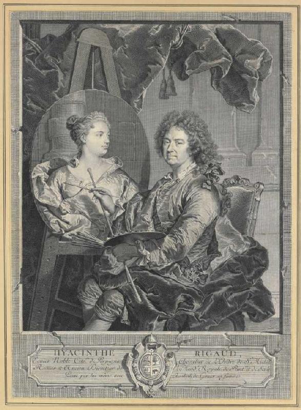Hyacinthe Rigaud malt ein Portrait seiner Frau de Jean Daullé