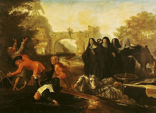 The Abbess of Etival Returning to Le Mans with Four Nuns, from ''Roman Comique'' Paul Scarron (1610- de Jean de Coulom