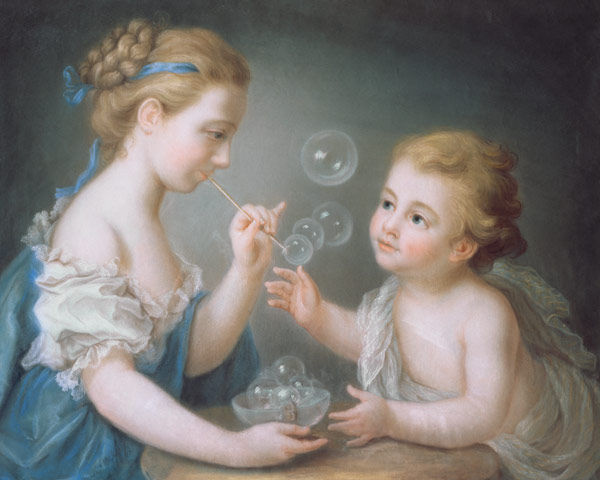 Children blowing bubbles (pastel) de Jean-Étienne Liotard