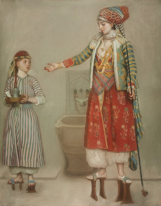 A lady in Turkish costume with her servant at the hammam de Jean-Étienne Liotard
