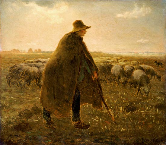 pastor con su rebaño al anochecer de Jean-François Millet