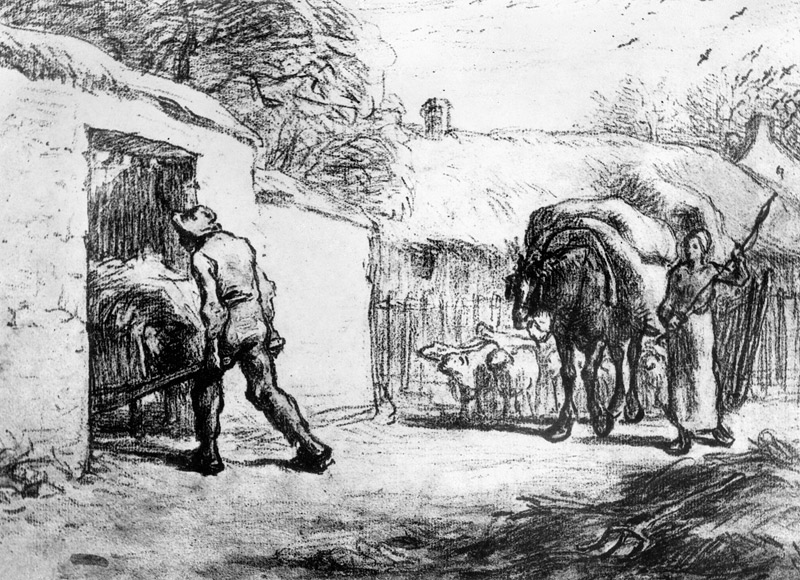 Bauern bei der Arbeit in der Dorfstrasse de Jean-François Millet