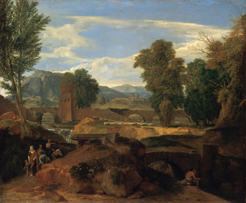 Roman landscape with bend bridge de Jean-François Millet