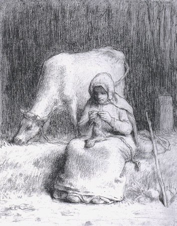 Rural girl who watches her cow de Jean-François Millet