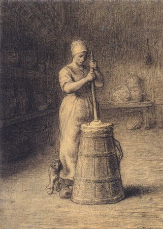 Woman who stirs butter up de Jean-François Millet