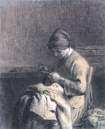 Woman mending work de Jean-François Millet