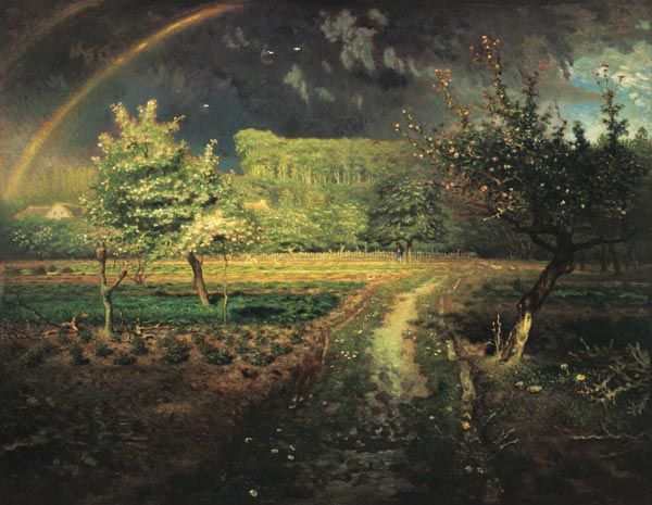 Paisaje de primavera con arcoiris (la primavera) de Jean-François Millet
