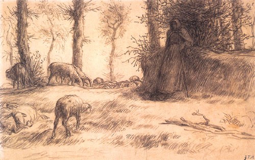 Landscape with a shepherdess de Jean-François Millet
