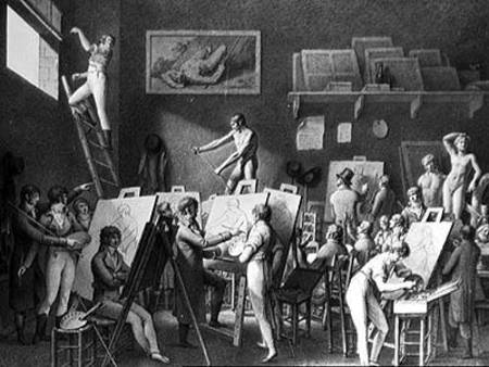 The Studio of Jacques Louis David (1748-1825) (pen & ink on paper) de Jean Henri Cless