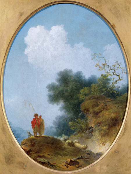 A Shepherd Playing the Flute Whilst a Peasant Girl Listens de Jean Honoré Fragonard